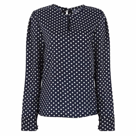 Dark Navy & White Polka Dot Chiffon Blouse NWT - Picture 2 of 4